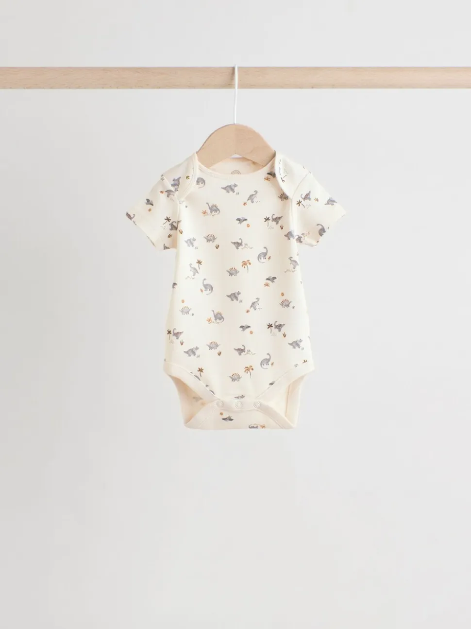 Grijs met dinoprint - Set van 5 babyrompertjes met korte mouwen