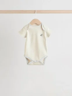 Grijs met dinoprint - Set van 5 babyrompertjes met korte mouwen