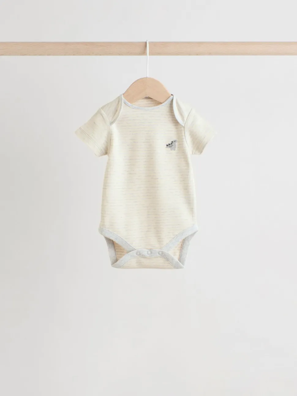 Grijs met dinoprint - Set van 5 babyrompertjes met korte mouwen
