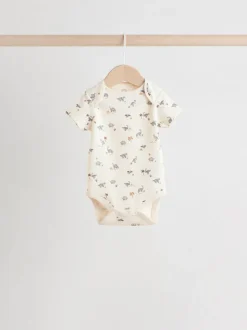 Grijs met dinoprint - Set van 5 babyrompertjes met korte mouwen