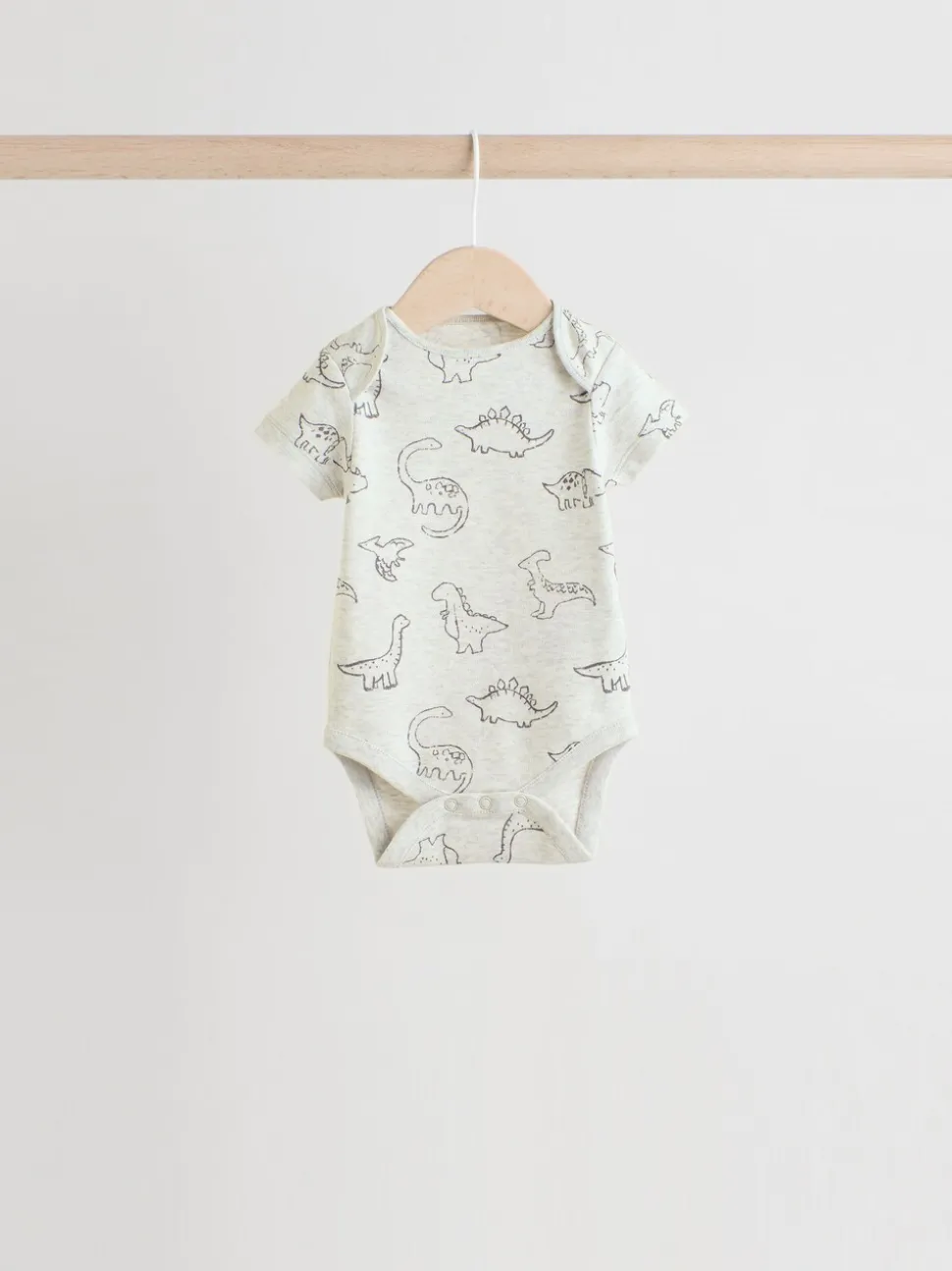Grijs met dinoprint - Set van 5 babyrompertjes met korte mouwen