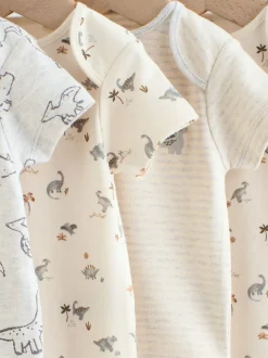 Grijs met dinoprint - Set van 5 babyrompertjes met korte mouwen