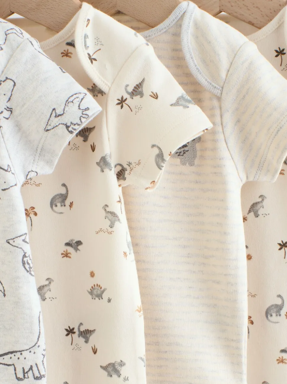 Grijs met dinoprint - Set van 5 babyrompertjes met korte mouwen
