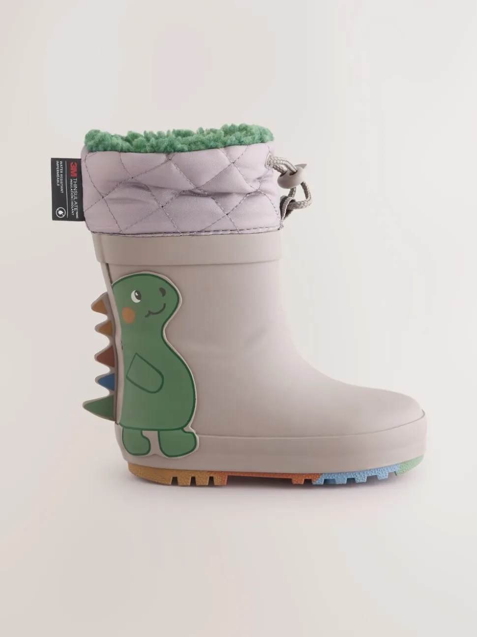 Grijs met dinoprint - Thinsulate™ - Gevoerde thermoregenlaarzen met boord