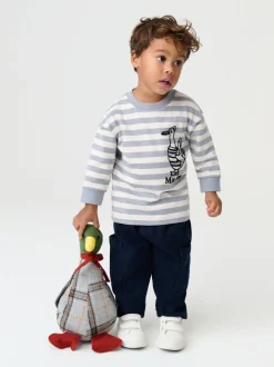 Grijs met eendjes - T-shirt met lange mouwen en print op de rug (3mnd -8jr)