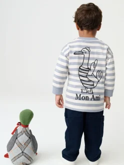 Grijs met eendjes - T-shirt met lange mouwen en print op de rug (3mnd -8jr)