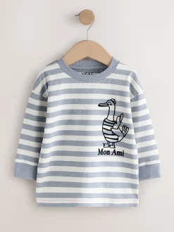 Grijs met eendjes - T-shirt met lange mouwen en print op de rug (3mnd -8jr)