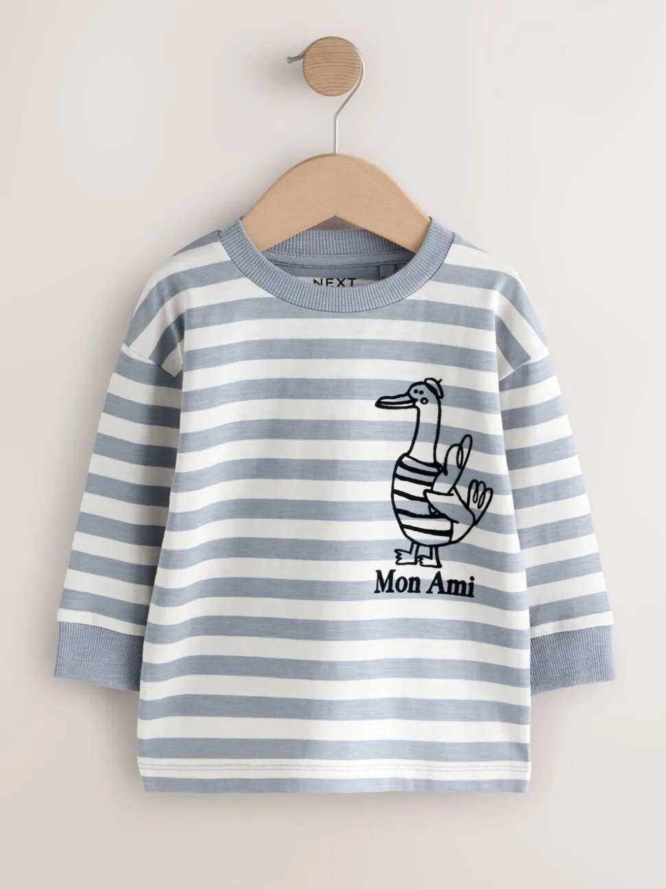 Grijs met eendjes - T-shirt met lange mouwen en print op de rug (3mnd -8jr)