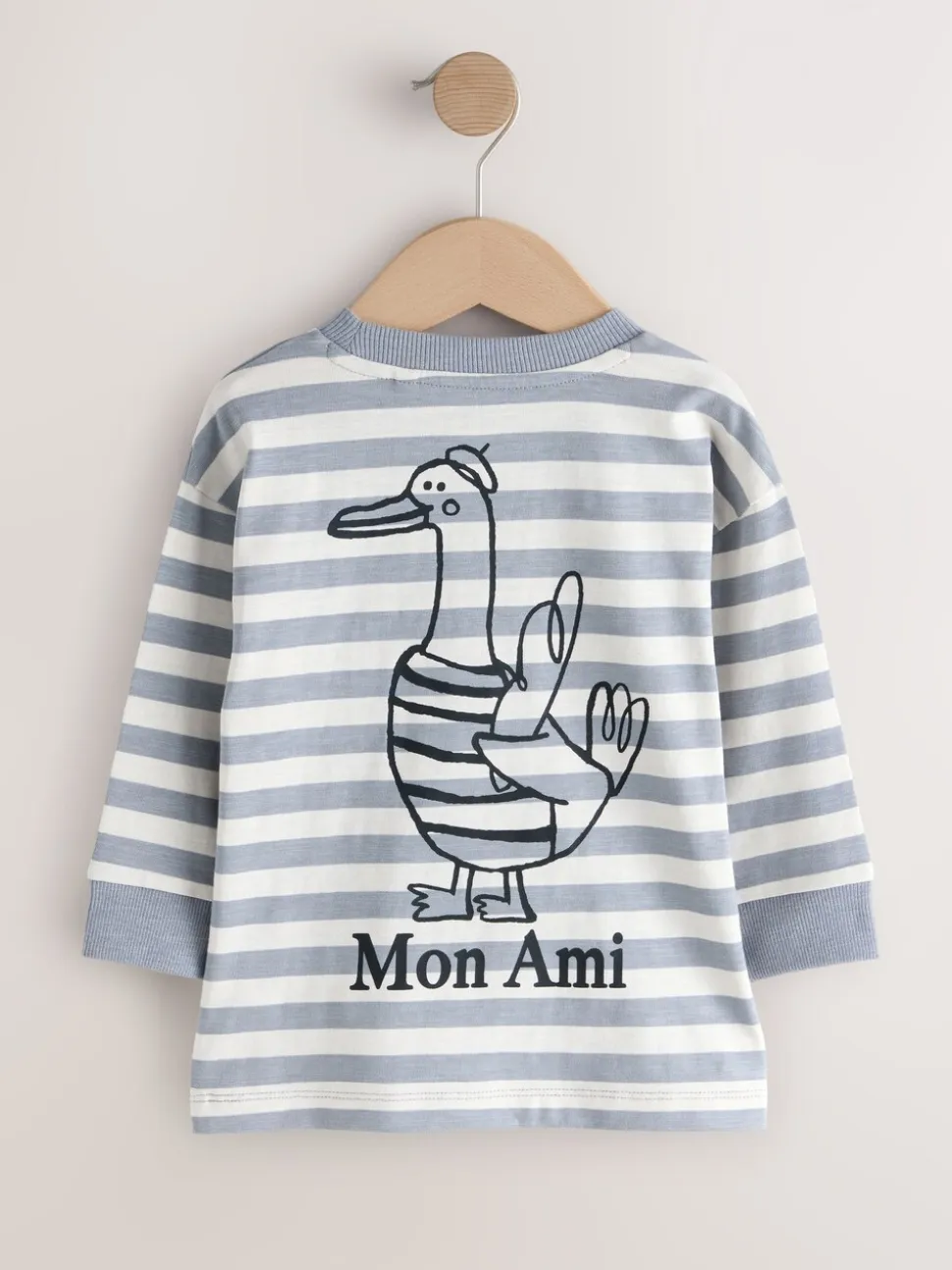 Grijs met eendjes - T-shirt met lange mouwen en print op de rug (3mnd -8jr)