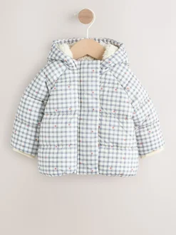 Grijs met gingham - Gevoerd babyjack met capuchon (0mnd-2jr)
