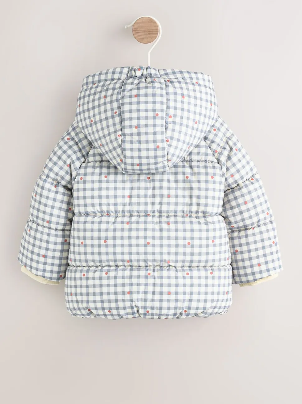 Grijs met gingham - Gevoerd babyjack met capuchon (0mnd-2jr)