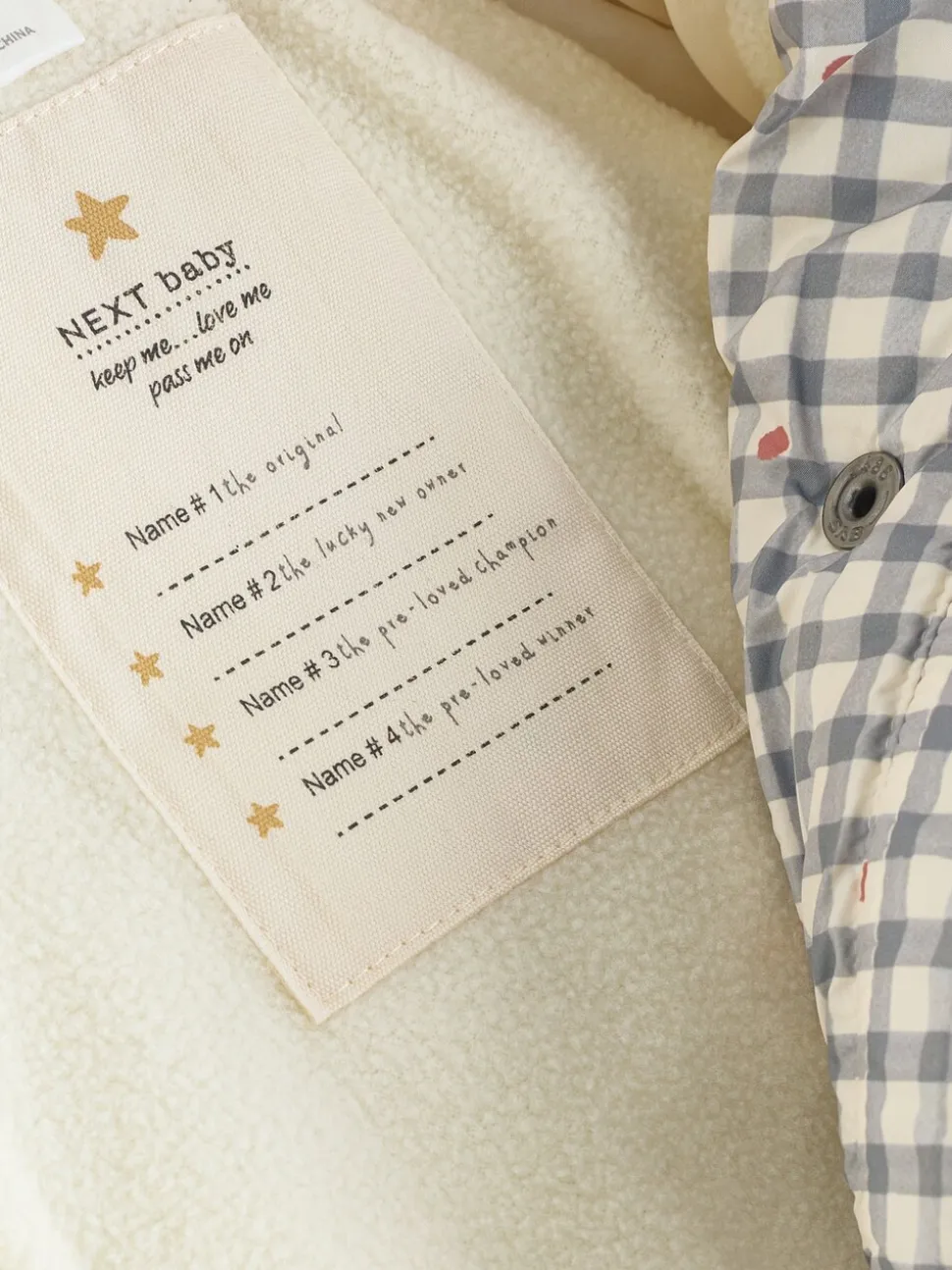 Grijs met gingham - Gevoerd babyjack met capuchon (0mnd-2jr)