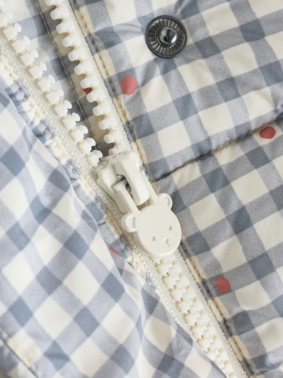 Grijs met gingham - Gevoerd babyjack met capuchon (0mnd-2jr)