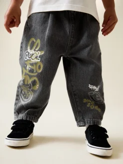 Grijs met graffiti - Barrel jeans (3mnd -7jr)