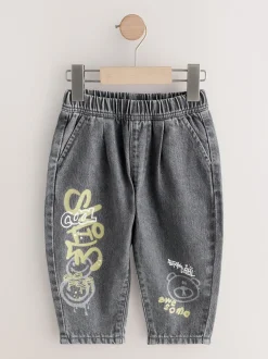 Grijs met graffiti - Barrel jeans (3mnd -7jr)