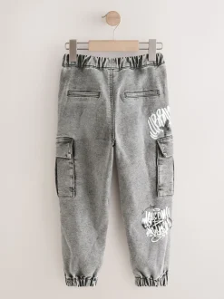 Grijs met graffiti - Cargo jeans met elastische taille (3-16 jr)