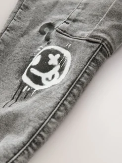 Grijs met graffiti - Cargo jeans met elastische taille (3-16 jr)