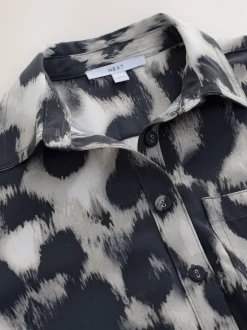 Grijs met luipaardprint - Mini Long Sleeve Tie Waist Shirt Dress