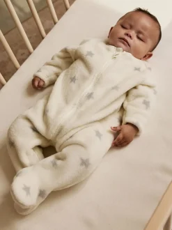 Grijs met sterren - Fleece babypyjama