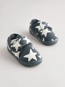 Grijs met sterren - Pantoffels met klittenbandsluiting en omgevende zool