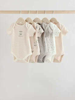 Grijs met zebraprint - Baby Bodysuits met Korte mouwen 100% katoen 5 verpakking