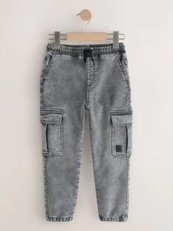Grijs/blauw - Cargobroeken met elastische taille 2 pak (3-16jaar)