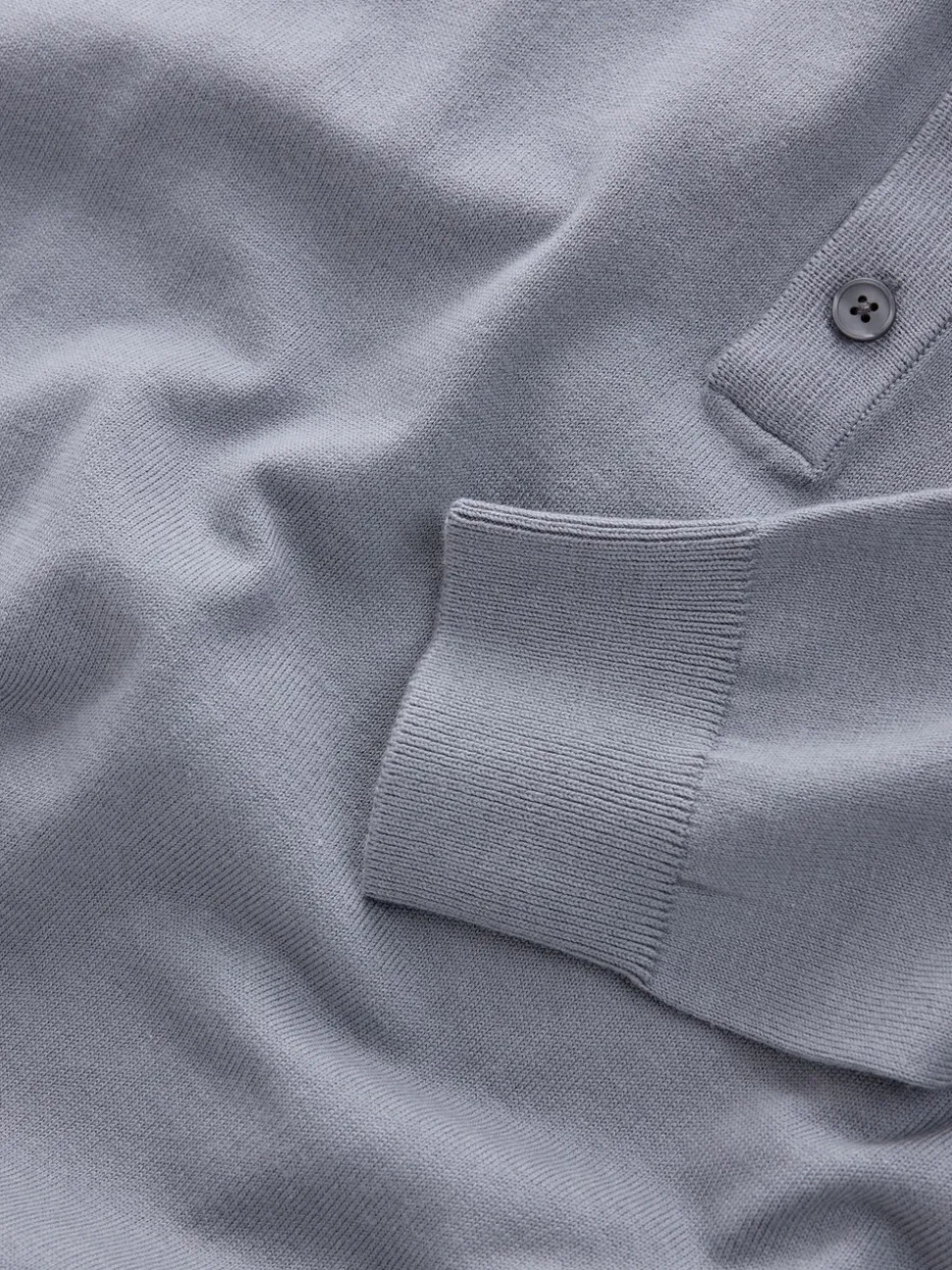 Grijsblauw - Normale Pasvorm - Katoenrijk gebreid poloshirt met lange mouwen
