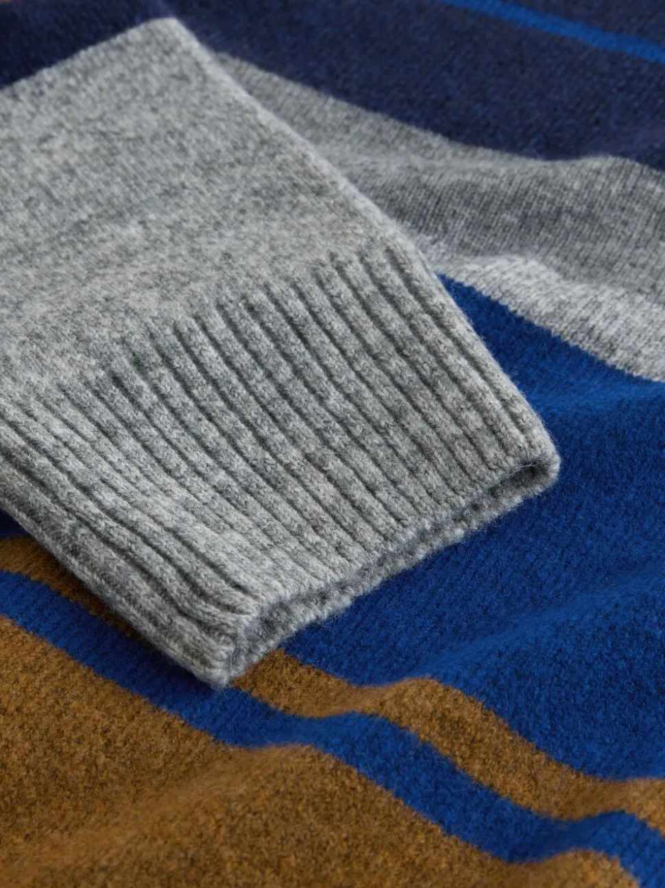 Grijs/blauw - Regular Fit Cosy Stripe Crew Jumper with Wool