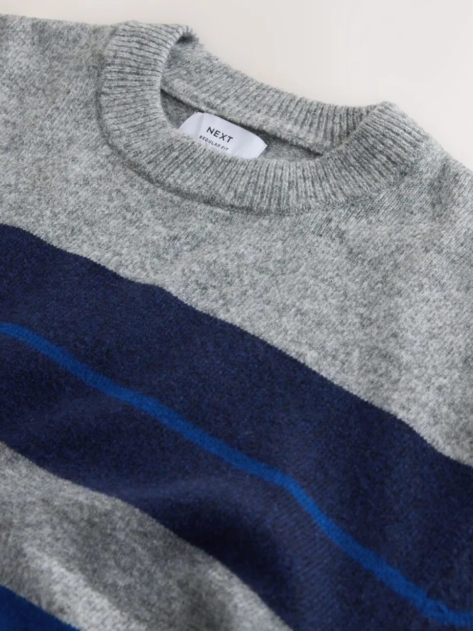 Grijs/blauw - Regular Fit Cosy Stripe Crew Jumper with Wool