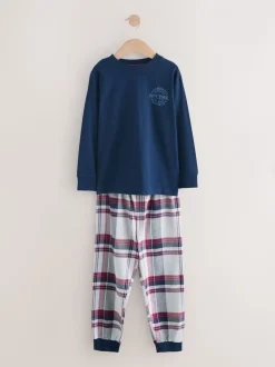 Grijs/blauw - Set van 2 geweven geruite pyjama's met lange mouwen (3-16jr)