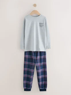 Grijs/blauw - Set van 2 geweven geruite pyjama's met lange mouwen (3-16jr)