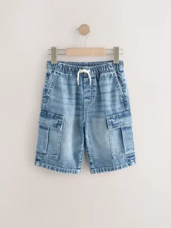 Grijs/Blauw - Verpakking van 2 cargoshorts van 100% katoenen denim (3-16jr)