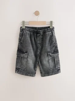Grijs/Blauw - Verpakking van 2 cargoshorts van 100% katoenen denim (3-16jr)