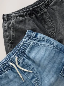 Grijs/Blauw - Verpakking van 2 cargoshorts van 100% katoenen denim (3-16jr)