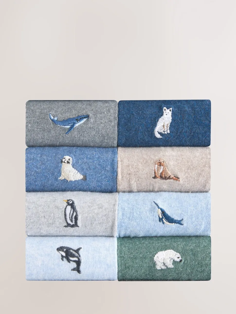 Grijs/blauw gedraaid Arctisch Animal - 8 Sokken met borduursel