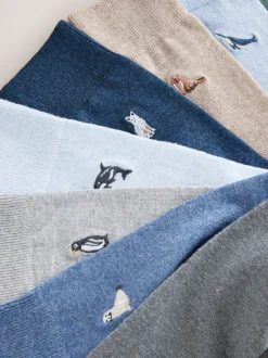Grijs/blauw gedraaid Arctisch Animal - 8 Sokken met borduursel