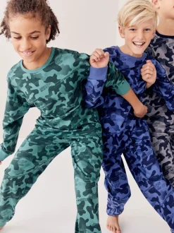 Grijs/blauw/groen camouflage - Verpakking van 3 pyjama's met lange mouwen (3-16 jr)