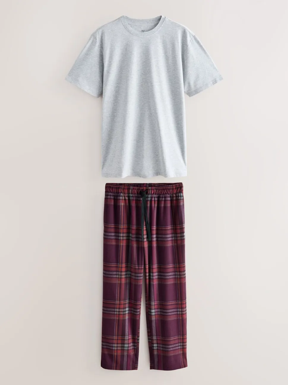 Grijs/bordeauxrood geruit - Motionflex Behaaglijke Pyjama Set met Korte Mouwen