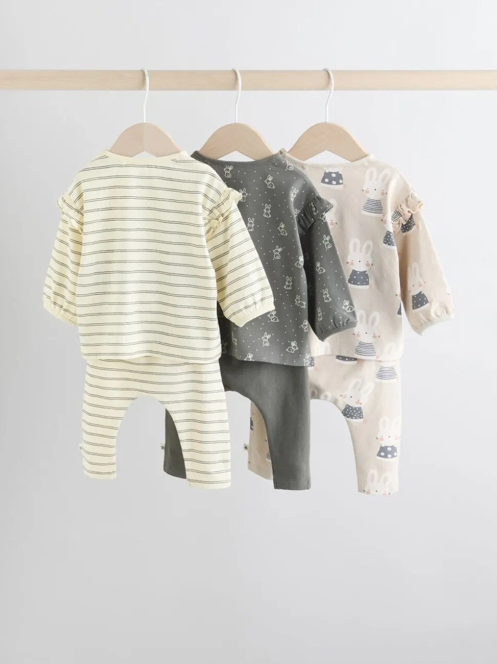 Grijs/crème met figuurtjes - 6 -delige set van top met lange mouwen en leggings (0mnd -3jr)