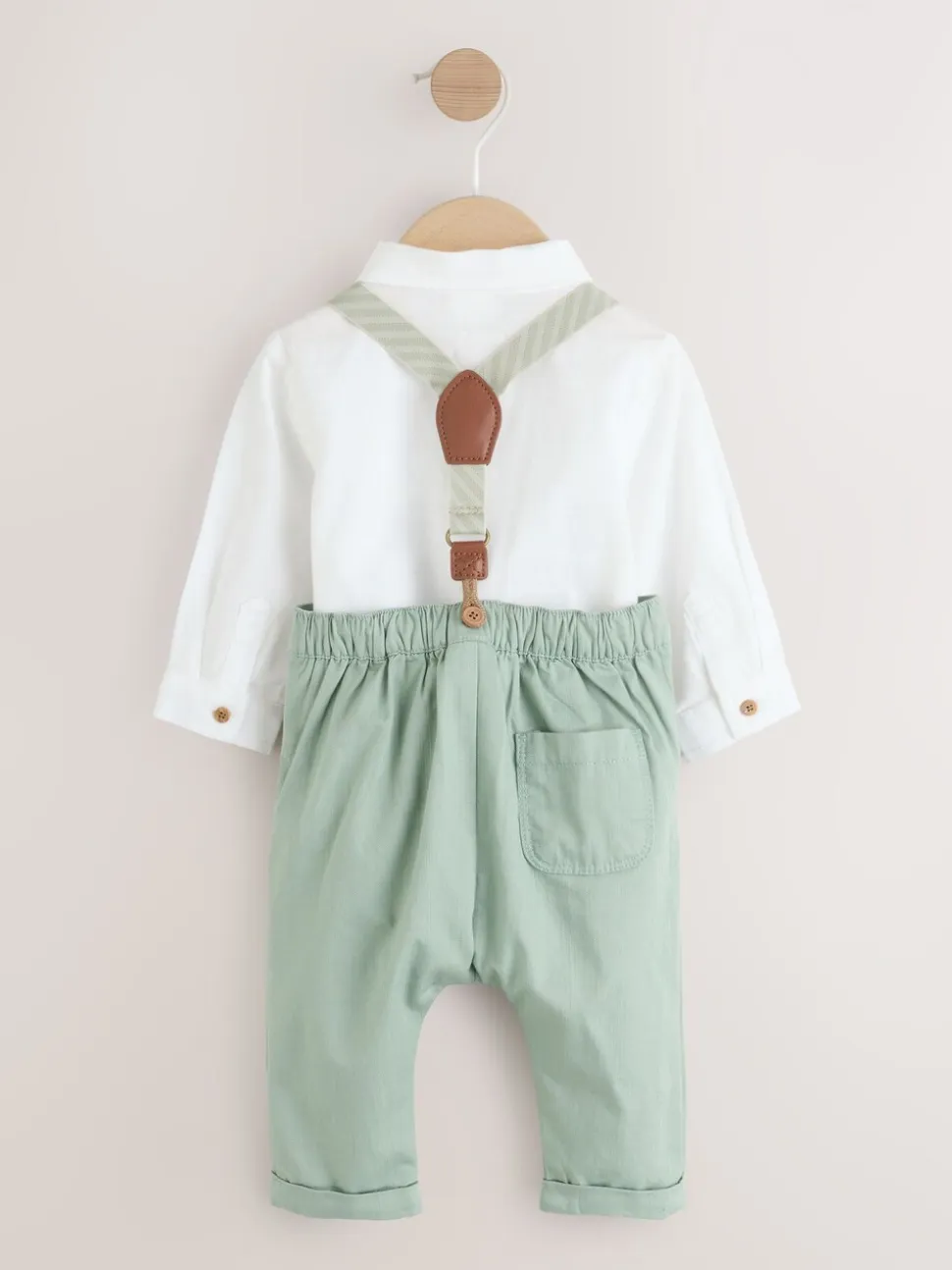 Grijs-groen - 3 -delige babyset van overhemd, broek en bretels (0mnd-2jr)