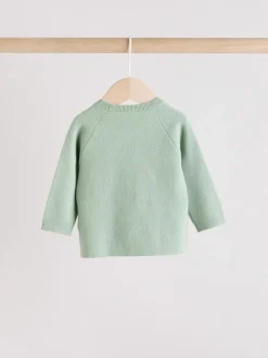 Grijs-groen - 2 -delige babyset met gebreide wikkelstrui en legging (0mnd-2jr)