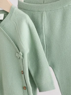 Grijs-groen - 2 -delige babyset met gebreide wikkelstrui en legging (0mnd-2jr)