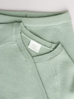 Grijs-groen - 2 -delige babyset met gebreide wikkelstrui en legging (0mnd-2jr)
