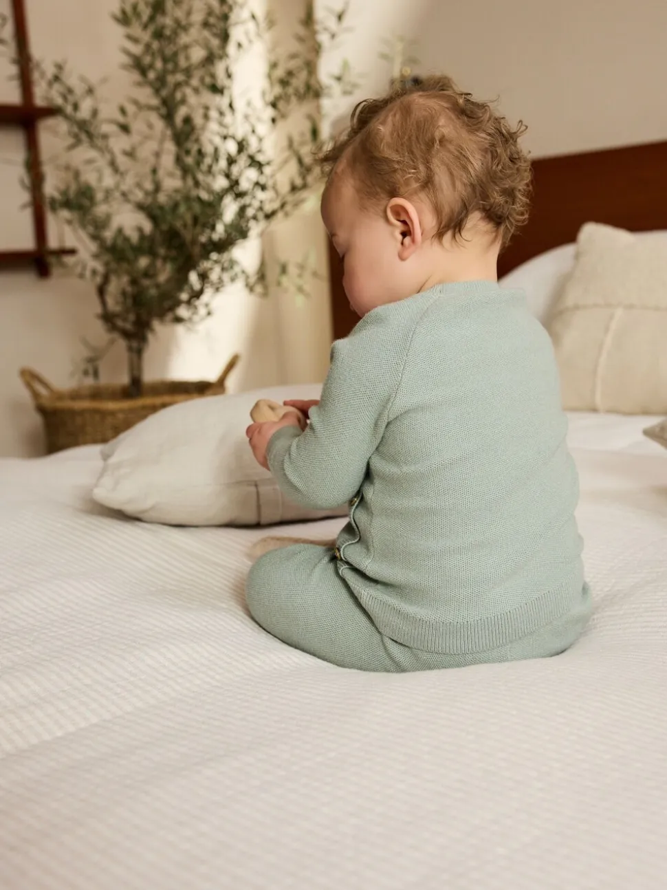 Grijs-groen - 2 -delige babyset met gebreide wikkelstrui en legging (0mnd-2jr)