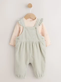 Grijs-groen - Baby Print Bodysuit met Lange mouwen en Corduroy bretelbroeken Set 2 Pieces (0mnd -2jr)