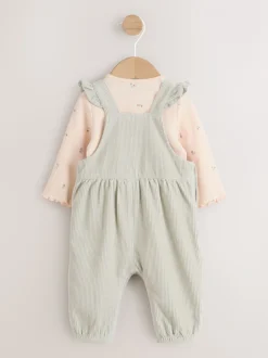 Grijs-groen - Baby Print Bodysuit met Lange mouwen en Corduroy bretelbroeken Set 2 Pieces (0mnd -2jr)