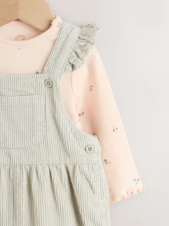 Grijs-groen - Baby Print Bodysuit met Lange mouwen en Corduroy bretelbroeken Set 2 Pieces (0mnd -2jr)