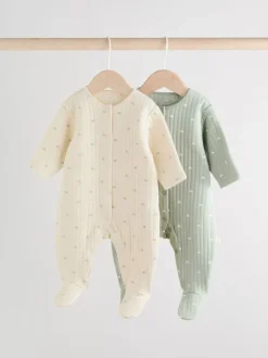 Grijs-groen - Baby Quilted Sleepsuits 2 Pack