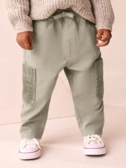 Grijs-groen - Broek met elastische taille en zijzakken (3mnd -7jr)