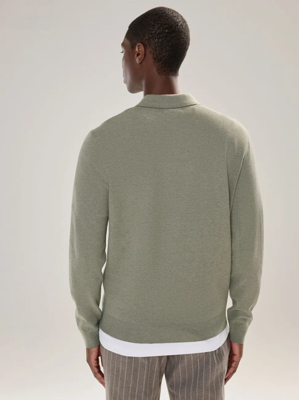 Grijs-groen - Effen - Regular Fit Essential Long Sleeve Knitted Polo Shirt